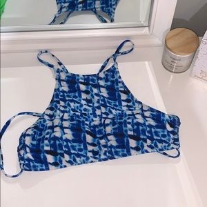 Blue watercolor high neck bikini top